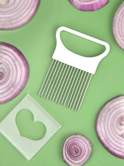 Effortlessly Slice Onions with this 1pc Colorful Onion Slicer Kitchen stainless steel potato chip onion holder Beauty World Shop