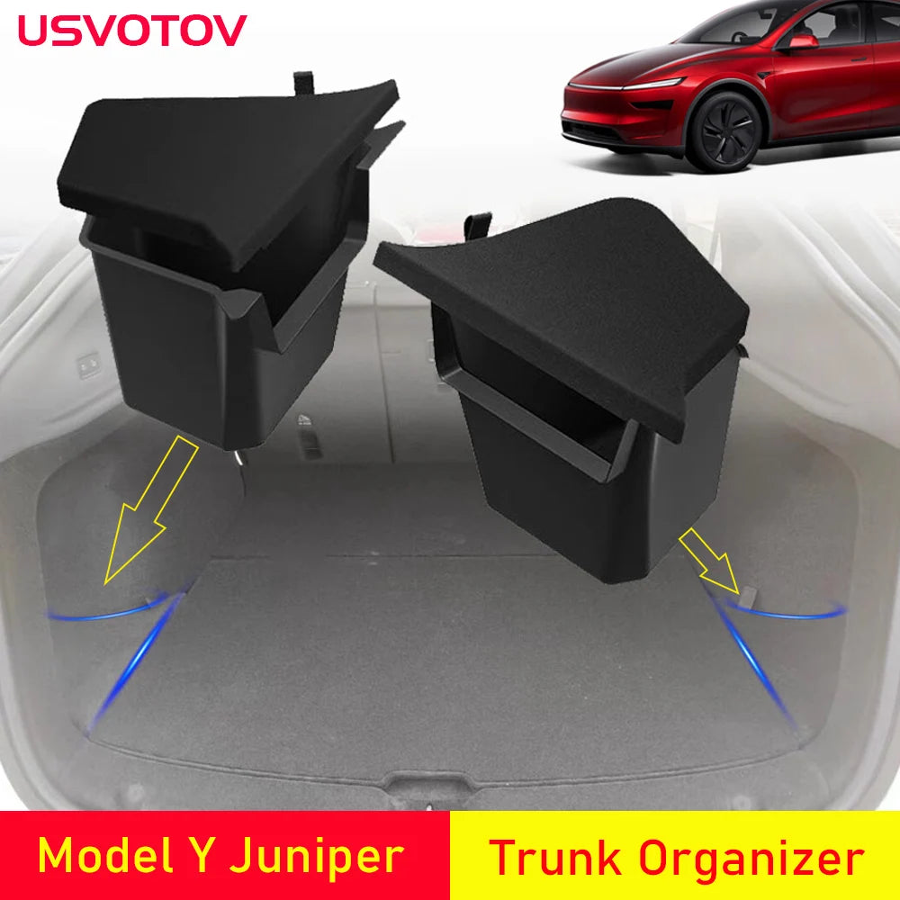 USVOTOV Trunk Organizer for Tesla Model Y Juniper Launch Refresh 2025 Rear Trunk Storage Bins Side Box Organiser TPE Accessories Beauty World Shop