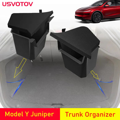 USVOTOV Trunk Organizer for Tesla Model Y Juniper Launch Refresh 2025 Rear Trunk Storage Bins Side Box Organiser TPE Accessories Beauty World Shop