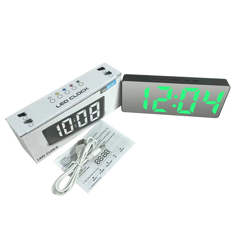 Electronic Alarm Clock Noiseless Design Digital LED Large Display Mirror Electronic Clock Digital Alarm Clock LED Mirror Clocks Beauty World Shop