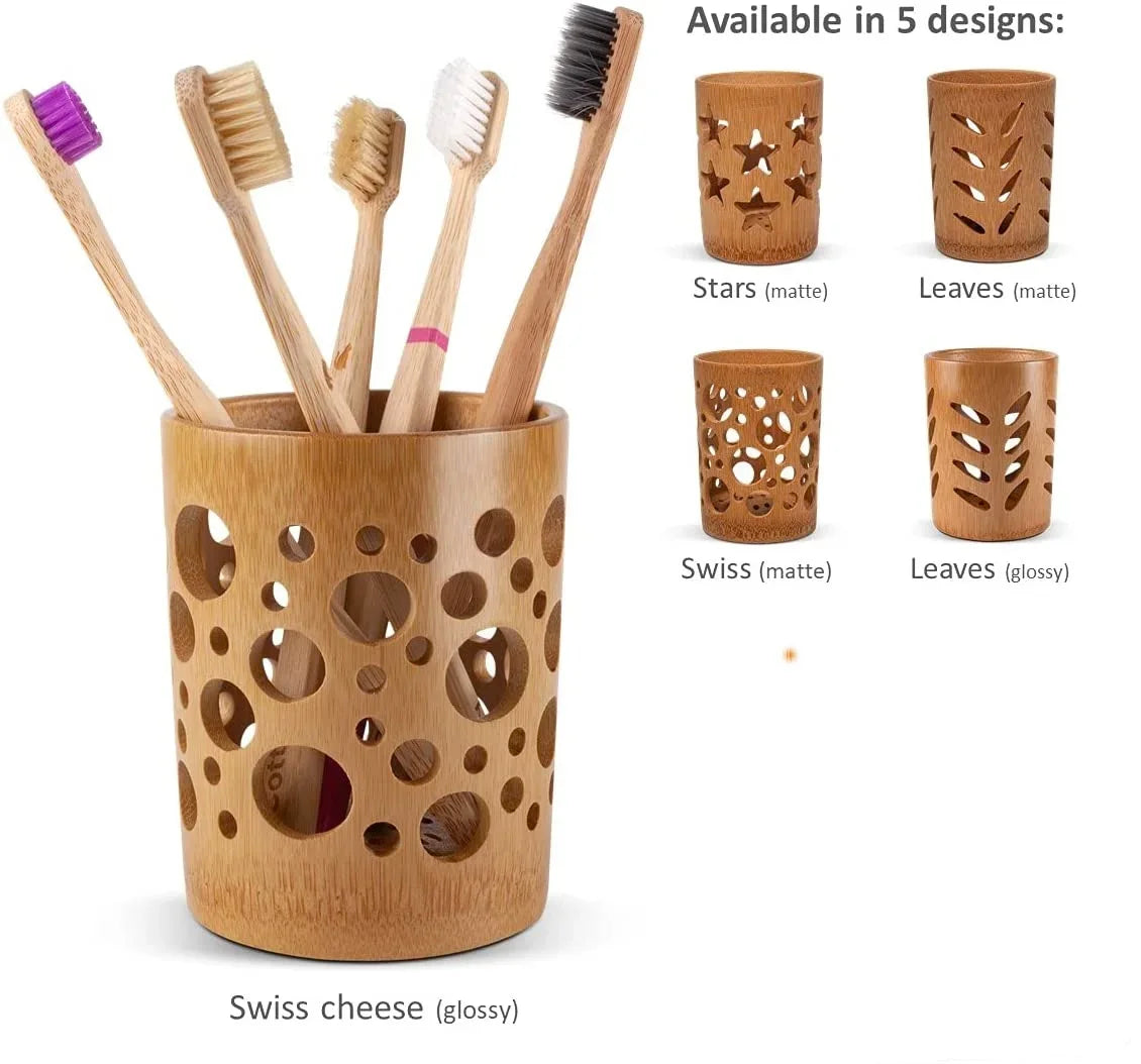 Bamboo toothbrush holder bamboo toothbrush accessories toothbrush pen makeup brush organizer biodegradable （Circular ） Beauty World Shop