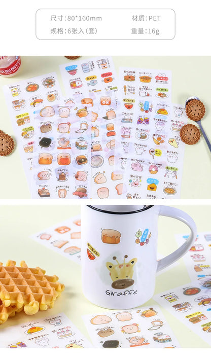 6Pieces/Set Transparent Pvc Waterproof Cartoon Sticker DIY Hand Account Decorative Stickers Kawaii Phone Cup Stickers Beauty World Shop