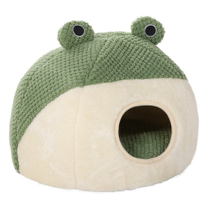 New Pet Nest Winter Warm Dog Den Cat Villa Plush Pets Mattress Small Frog Shape Semi Enclosed Kitten Puppy House Pet Supplies