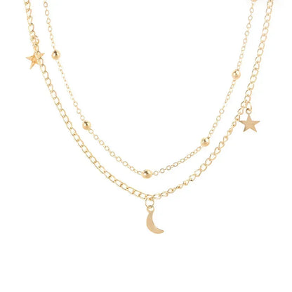 2025 New Fashion 2 Layer Star Moon Clavicle Chain Choker Necklace For Women Girl Party Jewelry Birthday Gifts Beauty World Shop