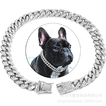New Style Pet Collar Necklace Cat Dog Full Diamond Cuban Chains Dog Chains Lock Buckle Gold Silver Rose Gold Pet Supplies Beauty World Shop