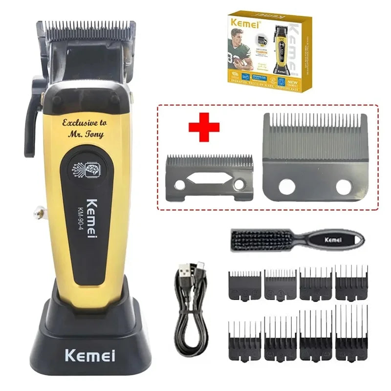 Kemei Km-90-4 Professional Hair Clipper for Men 11500RPM 10W Brushless Motor DLC Blade Base Charger Haircut Machine Hair Trimmer Beauty Trend Shop