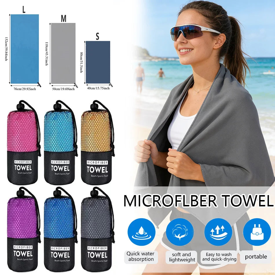 S/M/L Microfiber Towel Sports Quick-Drying Super Absorbent Camping Towel Super Soft Lightweight Gym Swimming Yoga Beach Towel Beauty World Shop