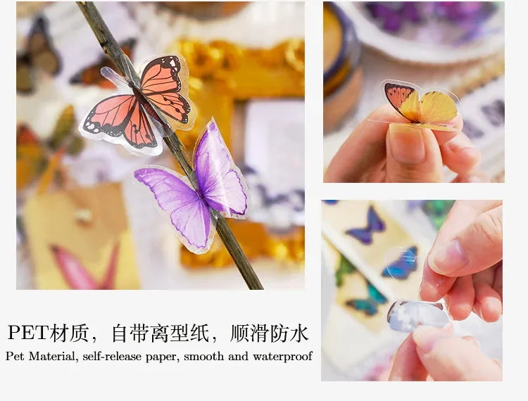 Journamm 40pcs/pack Butterfly Series Stickers Art Collage Junk Journal DIY Scrapbooking PET Waterproof Craft Aesthetics Stickers Beauty World Shop