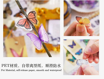 Journamm 40pcs/pack Butterfly Series Stickers Art Collage Junk Journal DIY Scrapbooking PET Waterproof Craft Aesthetics Stickers Beauty World Shop