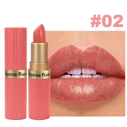Pearlescent Pink Glitter Velvet Lipstick Metallic Waterproof Long Lasting Matte Shimmer Diamond Lipstick Women Makeup Cosmetic Beauty World Shop