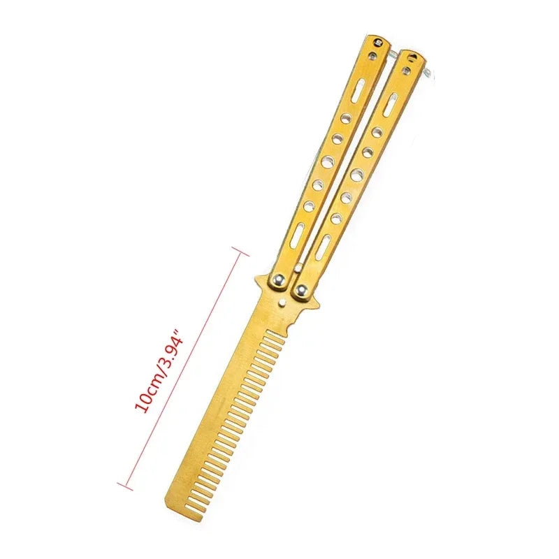 Foldable Comb Stainless Steel Practice Training Butterfly Knife Comb Beard Moustache Brushe Salon Hairdressing Hair Styling Tool Beauty World Shop