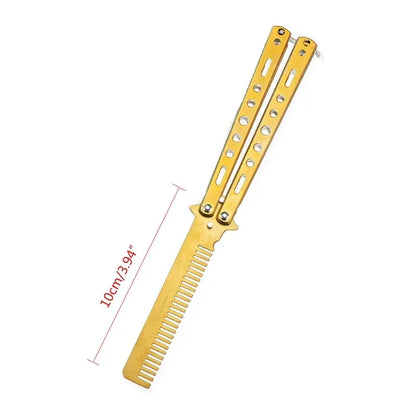 Foldable Comb Stainless Steel Practice Training Butterfly Knife Comb Beard Moustache Brushe Salon Hairdressing Hair Styling Tool Beauty World Shop