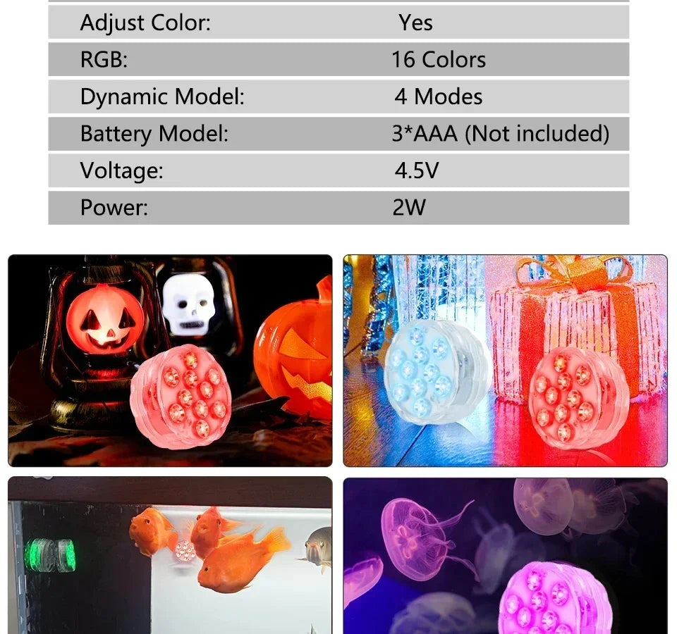 10 LED RGB Underwater Lights with Magnetic Suction Cups 16 Color Lights Fish Tank Pool Underwater Lighting Plant Grow Lights Beauty World Shop