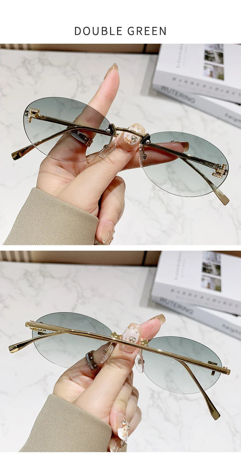 Elegant Diamond Oval Sunglasses Male Letter "F" Rimless Sunglasses  car sunglasses 90902 Beauty World Shop