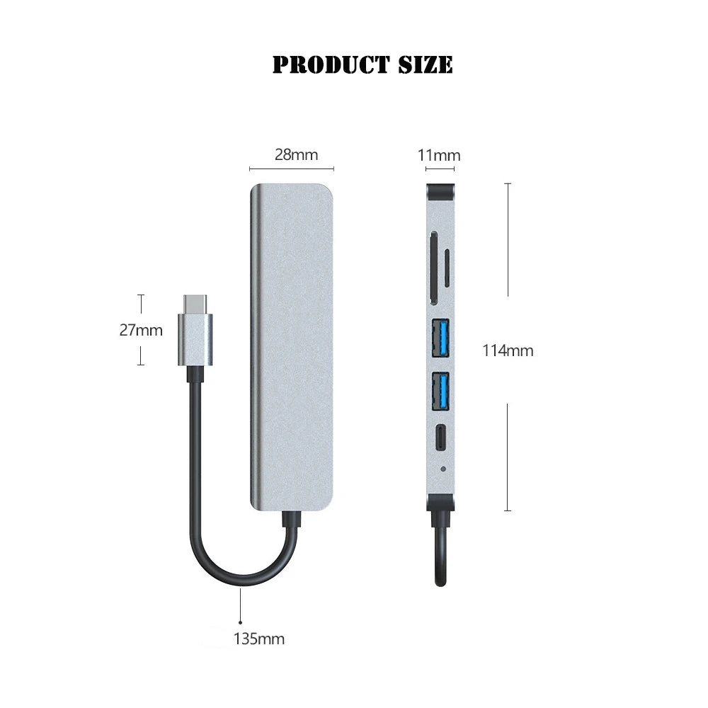 6 in 1 USB HUB C type-c HUB USB C to USB 3.0 HDTV-Compatible Dock for MacBook Pro For Nintendo Switch USB-C Type C 3.0 Splitter Beauty World Shop