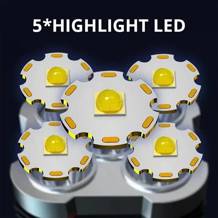 5LED High Power Led Flashlights Rechargeable Camping Spotlight with Side Light 3 Lighting Modes for Camping Adventure Outdoor Beauty World Shop