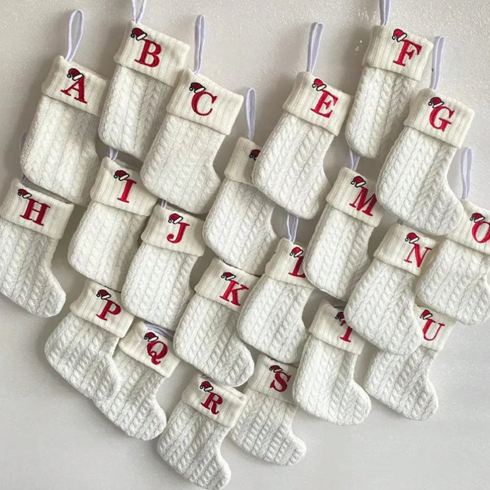 1PC A-Z Letter Hanging Christmas Stockings Knitted Socks  Christmas Tree Hanging for Family Party Decoration Beauty World Shop