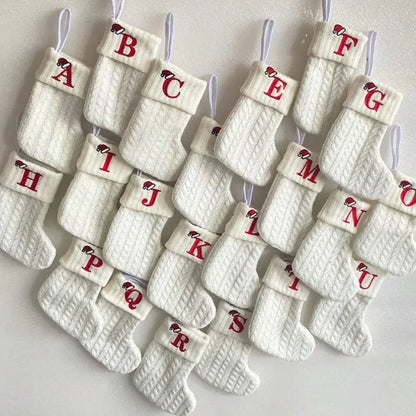 1PC A-Z Letter Hanging Christmas Stockings Knitted Socks  Christmas Tree Hanging for Family Party Decoration Beauty World Shop