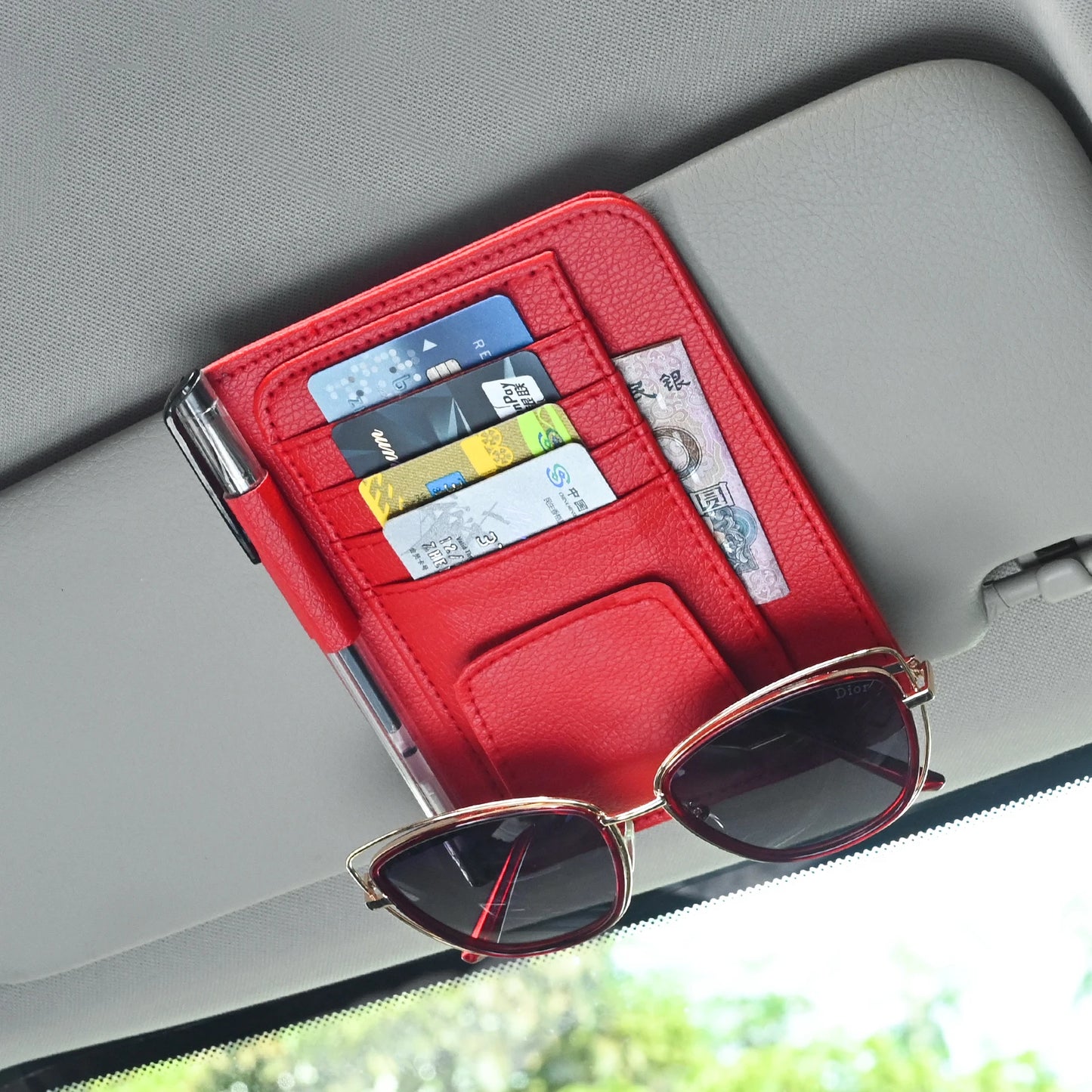 Car Sun Visor Organizer Multi-Pocket Business Card Storage Management Sunglasses Holder Visor Accessories Auto Interior Beauty World Shop