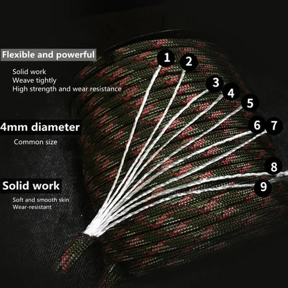 50m 650 Military Paracord 9 Strand 4mm Tactical Parachute Cord Camping Accessories DIY Weaving Rope Outdoor Survival Equipment Beauty World Shop