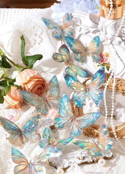 5Style 20pcs/pack INS Butterfly PET Sticker Pack Ice Crystal Laser Gold DIY Handbook Decoration 3D Scrapbook Beauty World Shop