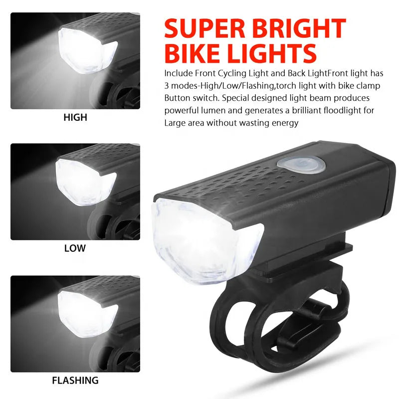 Bike Light Set Front Light with Taillight LED Rechargeable Bicycle Lights 3 Modes Headlight Easy to Install Night Cycling Lamp Beauty Fashion