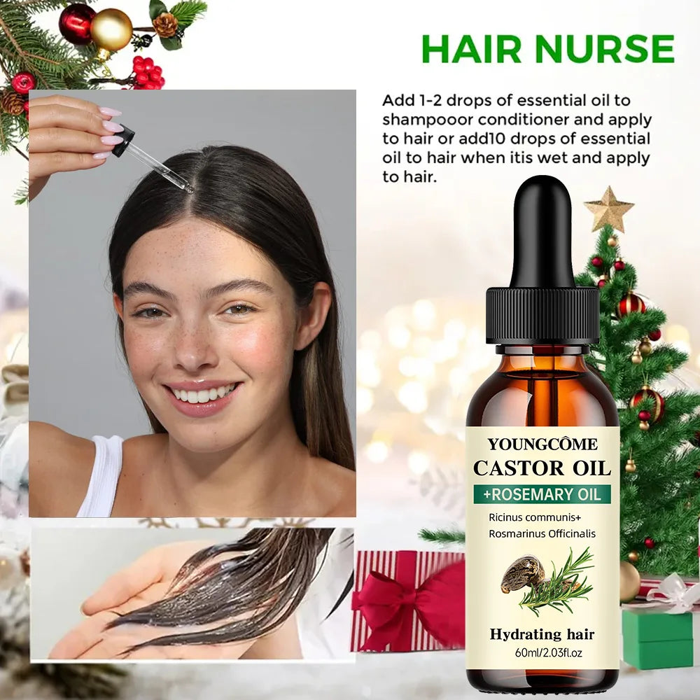 Mix Castor Oil and Rosemary Oil for Hair Growth Enhances hair thickness and Shine, Reduce Hair Loss and Split Ends Hair Care Oil Beauty World Shop