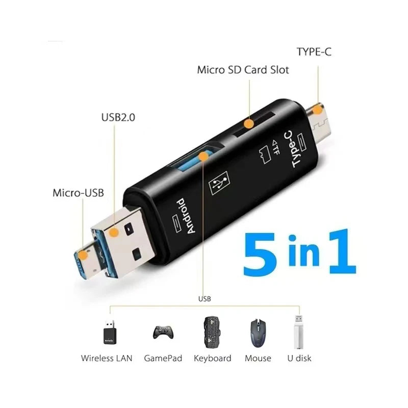5 In 1 Multifunction USB 3.0 Type C USB Micro USB SD TF Memory Card Reader for Android IPhone Computer Dock OTG Type C Adapter Beauty World Shop