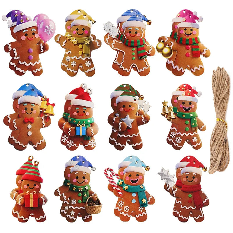 12/24pcs Christmas Gingerbread Man Ornaments Xmas Tree Wooden Hanging Pendants 2026 New Year Party Home Decoration Kids DIY GIft Beauty World Shop