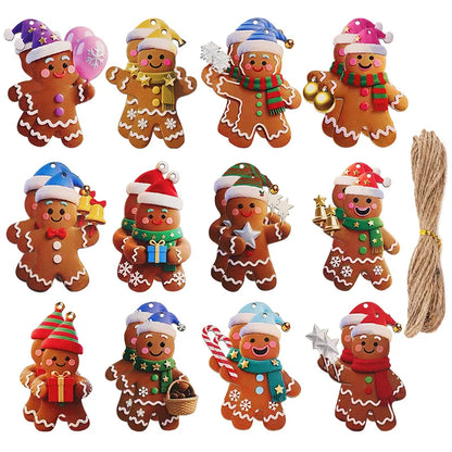 12/24pcs Christmas Gingerbread Man Ornaments Xmas Tree Wooden Hanging Pendants 2026 New Year Party Home Decoration Kids DIY GIft Beauty World Shop