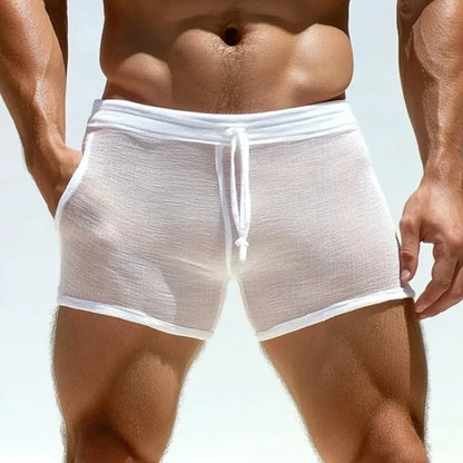 Sexy See Through Slim Shorts Men Seaside Beach Casual Solid Color Breathable Shorts Summer Men's Leisure Sleepwear Pajama Shorts