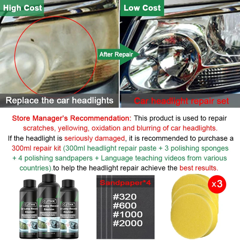 Car Headlight Restoration Polishing Kits Headlamp Scratch Remover Repair Cleaning Paste Remove Oxidation Headlight Polish Liquid Beauty Fashion