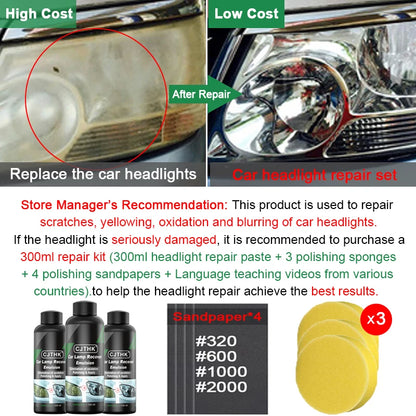 Car Headlight Restoration Polishing Kits Headlamp Scratch Remover Repair Cleaning Paste Remove Oxidation Headlight Polish Liquid Beauty Fashion