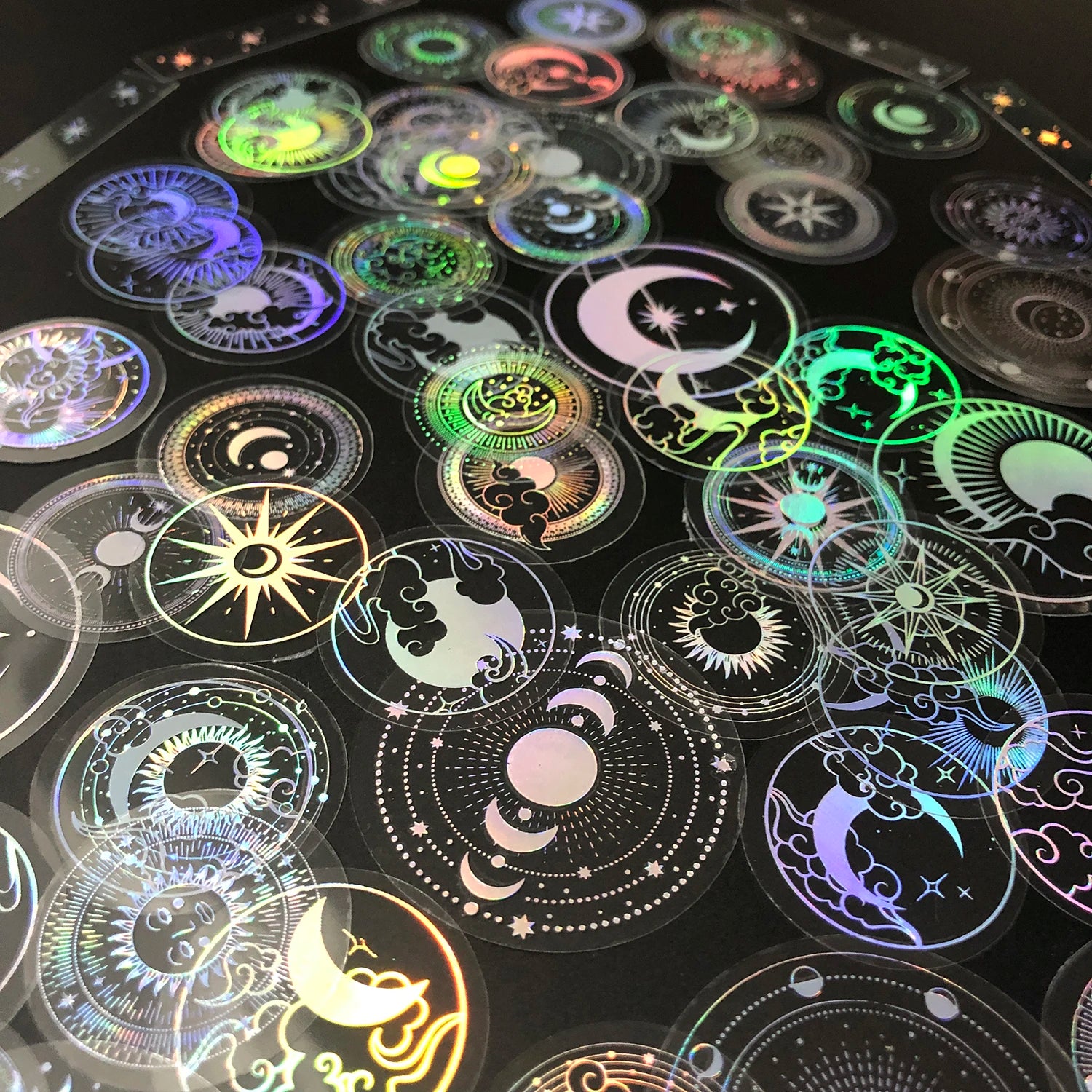 70 pcs PET Adhesive Stickers Waterproof Transparent Laser Silver Stickers Label: SUN MOON Stars Etc Beauty World Shop