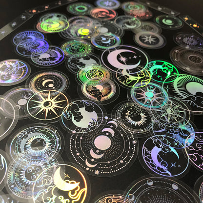 70 pcs PET Adhesive Stickers Waterproof Transparent Laser Silver Stickers Label: SUN MOON Stars Etc Beauty World Shop