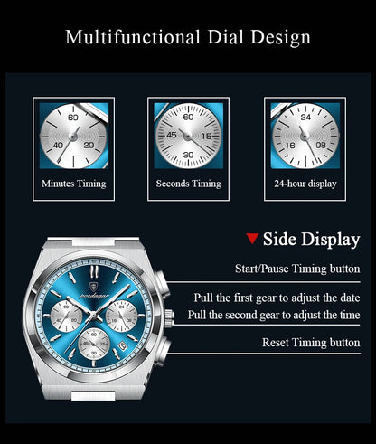 POEDAGAR Fashion Man Watches Chronograph Date Stainless Steel Casual Men Wristwatch Waterproof Luminous Men's Quartz Watch Reloj Beauty World Shop