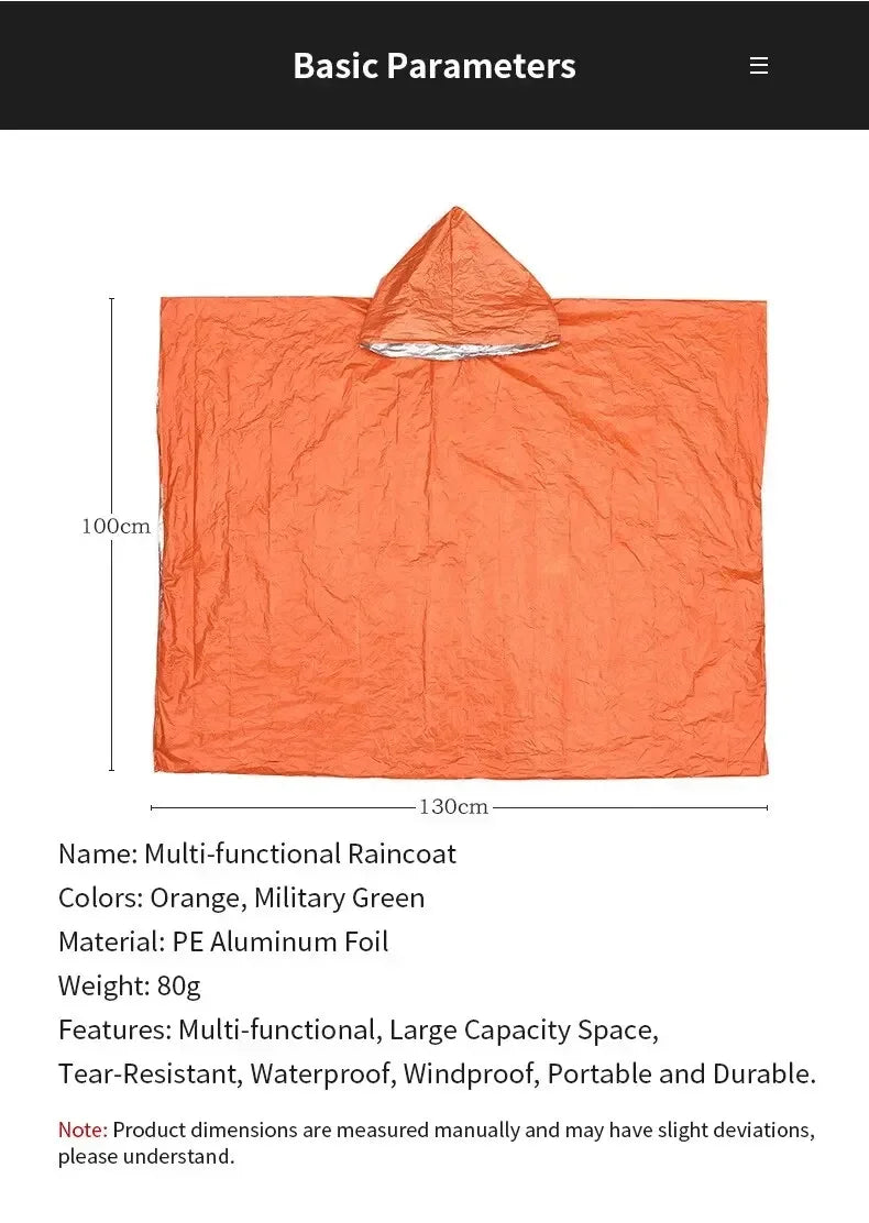 Emergency Raincoat Poncho Waterproof Rainwear Blanket Survival Camping Equipment Cold Insulation Rainwear Camping Equipment Beauty World Shop