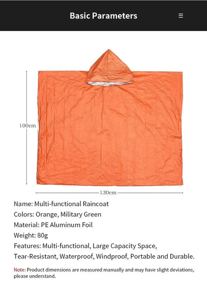 Emergency Raincoat Poncho Waterproof Rainwear Blanket Survival Camping Equipment Cold Insulation Rainwear Camping Equipment Beauty World Shop