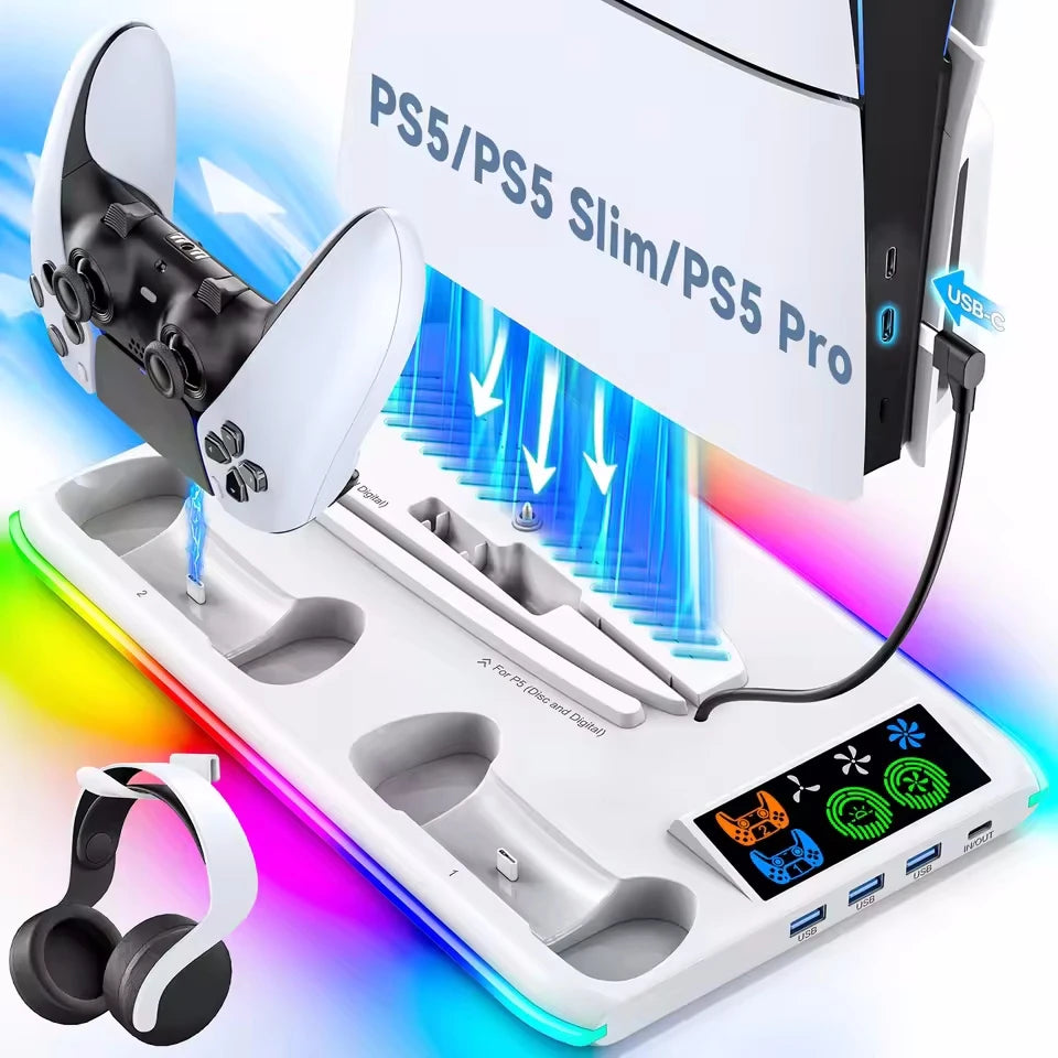 Game Stand For Sony PS5 Console Playstation Play Stations PS 5 Slim Pro Support Base Holder Cooler Fan RGB Gaming Accessories Beauty World Shop