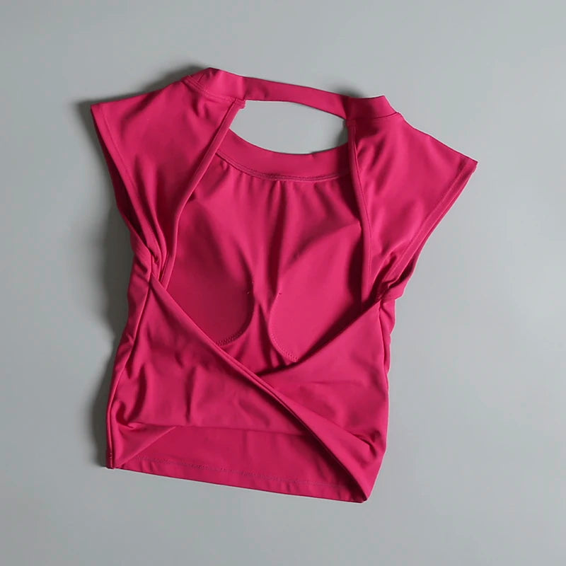 Sexy Short Backless Fixed Chest Pad Sports T-shirt Vest Women's Tight Fitting Quick Drying Slimming Yoga Suit Top Clothing Beauty World Shop