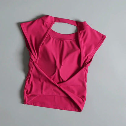 Sexy Short Backless Fixed Chest Pad Sports T-shirt Vest Women's Tight Fitting Quick Drying Slimming Yoga Suit Top Clothing Beauty World Shop