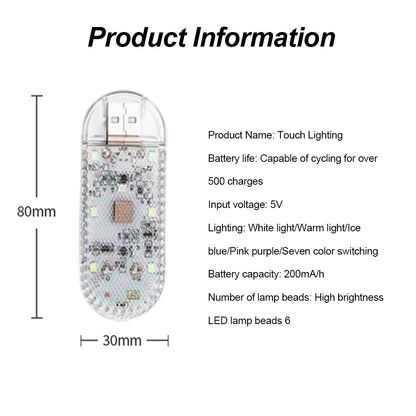 LED Car Mini Touch Light USB Charging Portable Auto Roof Ceiling Reading Night  Lamp Wireless Car Decoration Ambinet Light Beauty World Shop