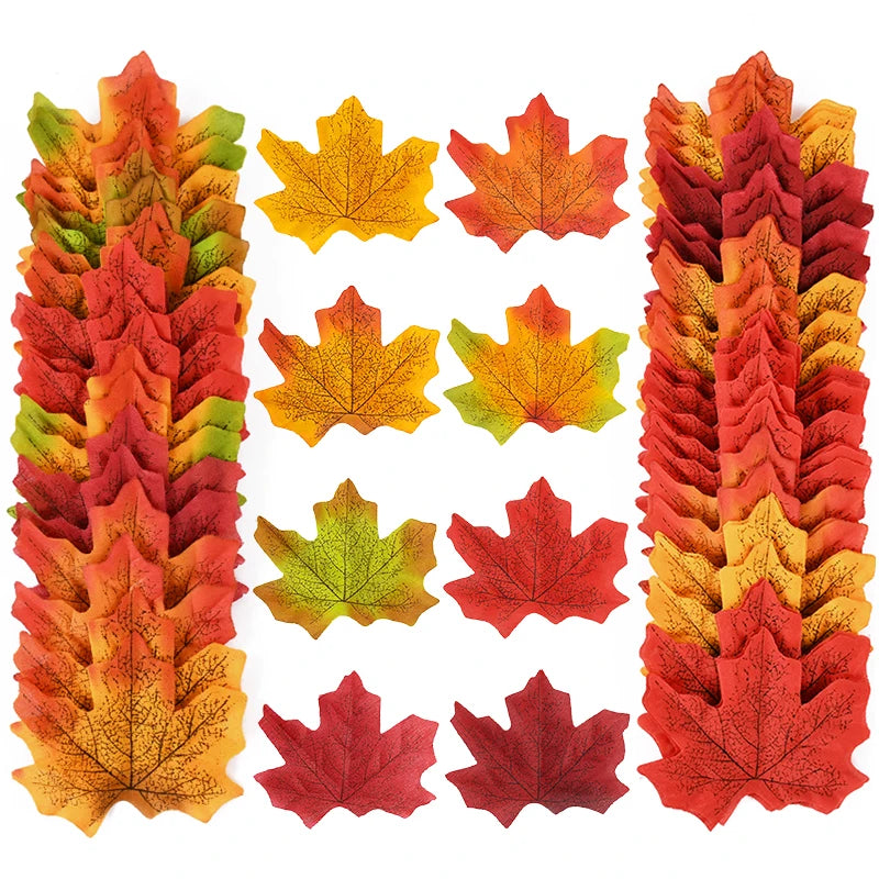 50/200Pcs Artificial Maple Leaves Autumn Silk Fall Leaf For Thanksgiving Halloween Christmas Home Decoration Wedding Party Craft Beauty World Shop