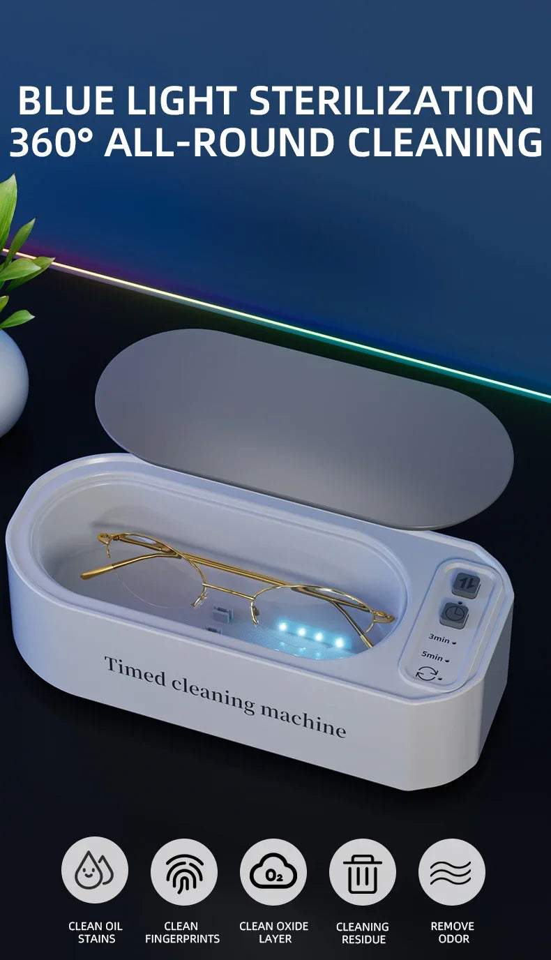 2026 Ultrasonic Glasses Cleaner 50KHz Contact Lens Cleaner Household Timer Jewelry Toothbrush Cleaner Brush Dentures New Beauty World Shop