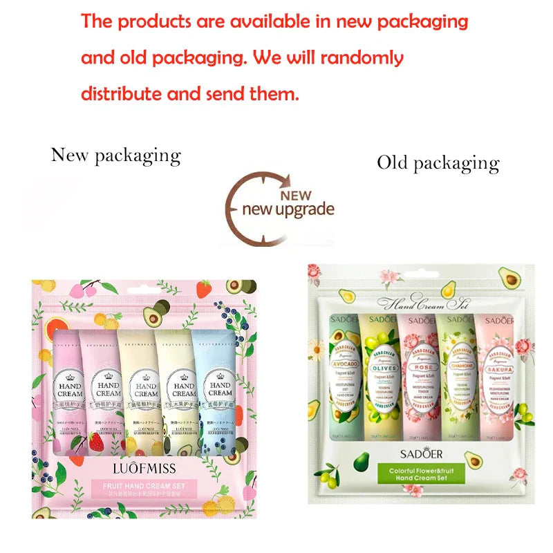 5Pcs/set Fruit Plant Fragrance Hand Cream Sets Moisturizing Repair Anti Dry Hand Lotion Sets Hands Skin Care Products Beauty Trend Shop