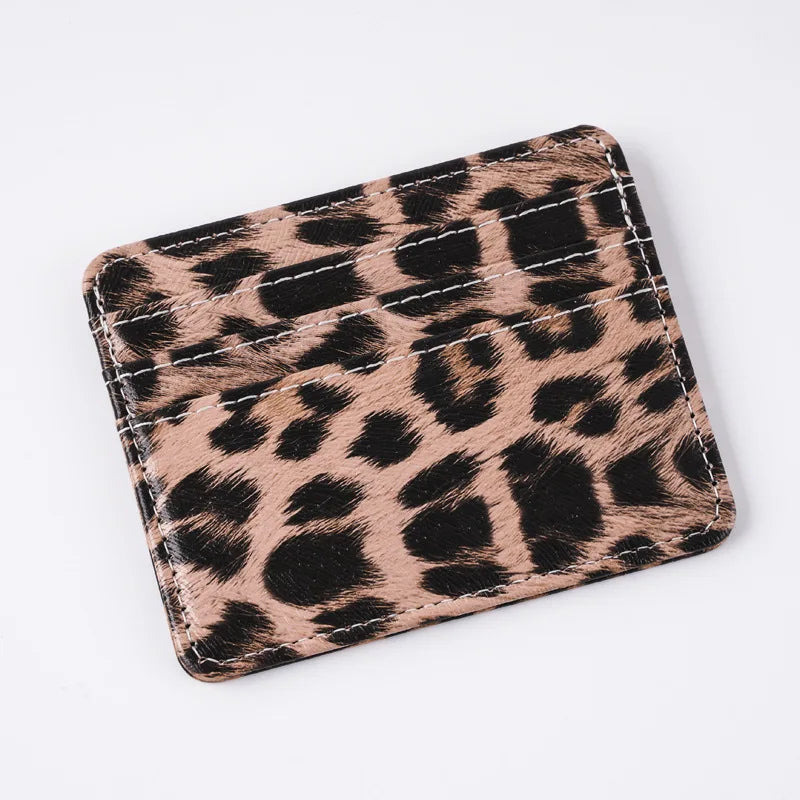 Classics Leopard Print PU Leather Card Wallet Fashoin Bus Id Business Coin Money Thin Card Holder for Men & Women Beauty World Shop