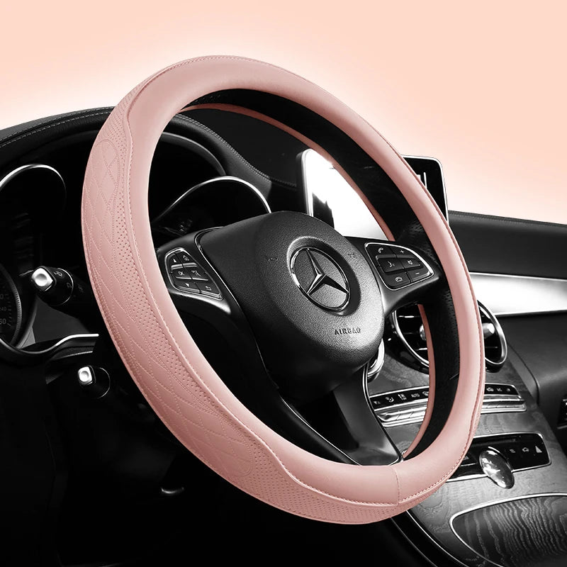 Napa Leather Perforated Patchwork Car Steering Wheel Cover, Non-slip, Breathable, Universal 15 Inch (Approx. 38cm) Beauty World Shop