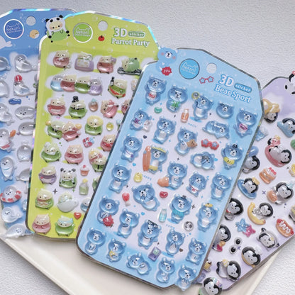 NEKONI Cute Animals Seal Bear Penguin 3D Stickers Scrapbooking DIY Journaling Stationery Diary Cute Stickers School Supply Beauty World Shop