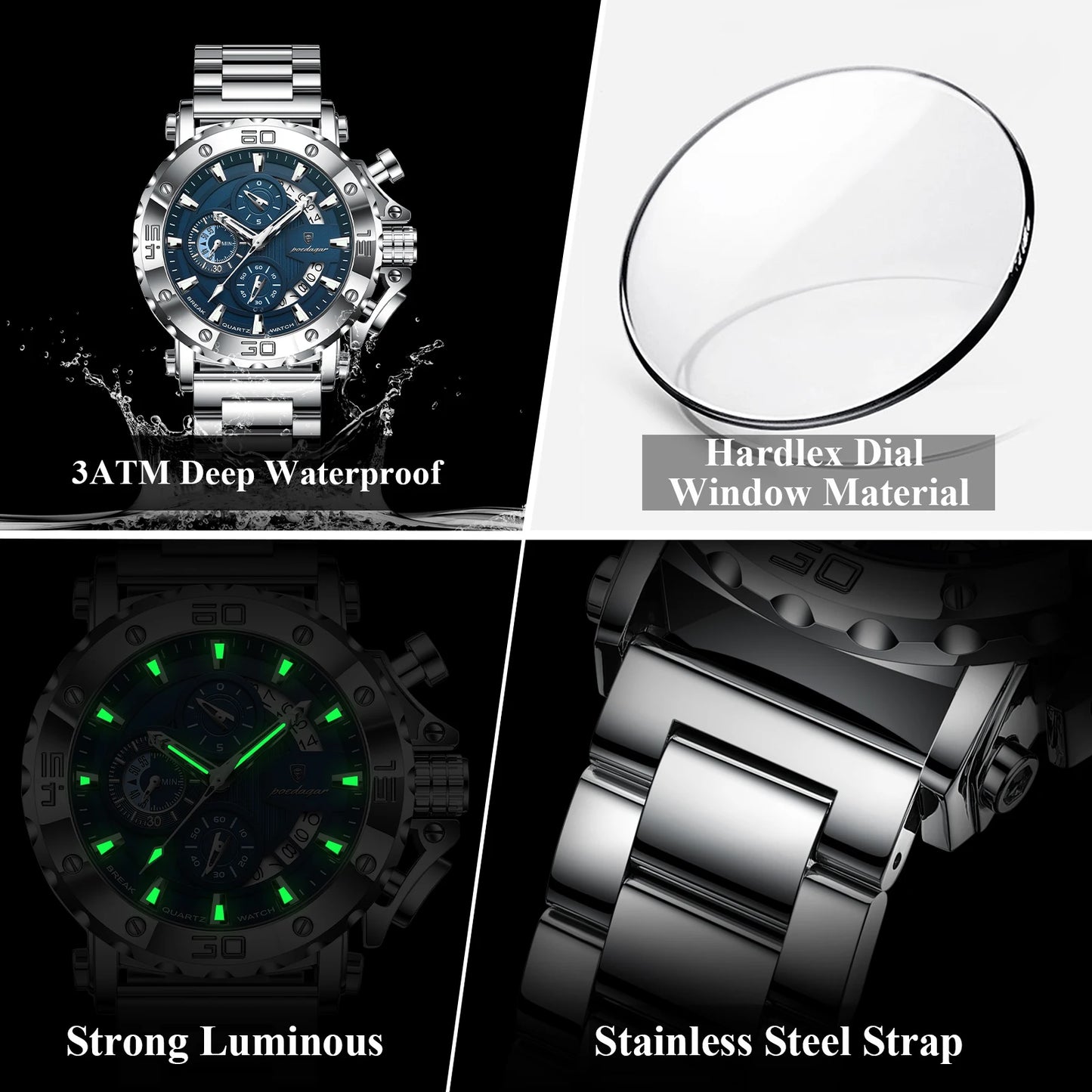 POEDAGAR Luxury Men's Watch Calendar Luminous Waterproof Man Clock Chronograph Stainless Steel Quartz Watches For Men Reloj Gift Beauty World Shop