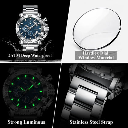 POEDAGAR Luxury Men's Watch Calendar Luminous Waterproof Man Clock Chronograph Stainless Steel Quartz Watches For Men Reloj Gift Beauty World Shop